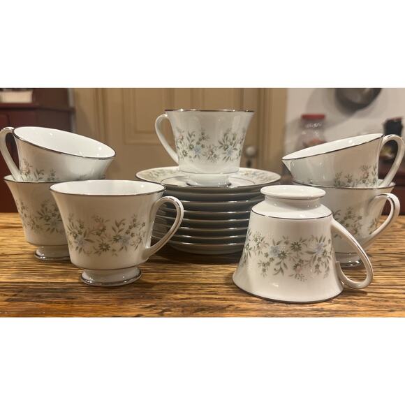 14 PIECE Noritake SAVANNAH 2031 FOOTED Cups & Saucers NM! Platinum Trim 6" - Picture 11 of 11